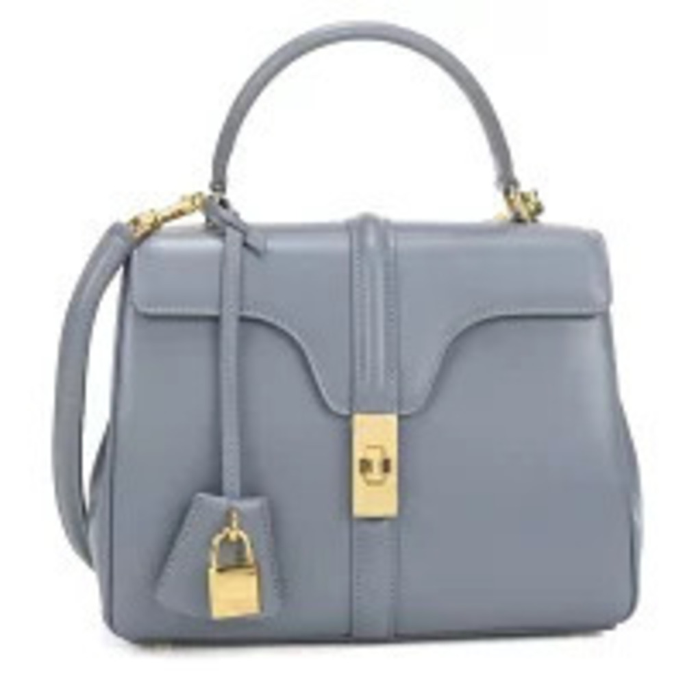 Celine 16 Bag Satinated Calfskin Leather top handle silhouette blue Gray